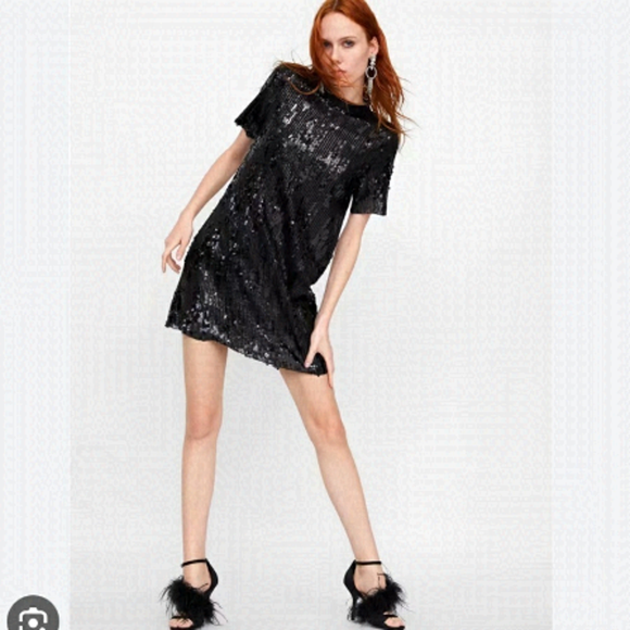 Zara Dresses & Skirts - Zara sequin dress black Sz M